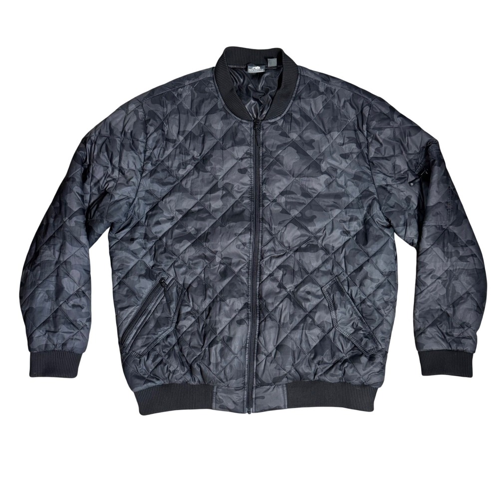 New Balance Quilted Camo Bomber‎ Jacket Black Gray Zip Pockets Mens 2XL